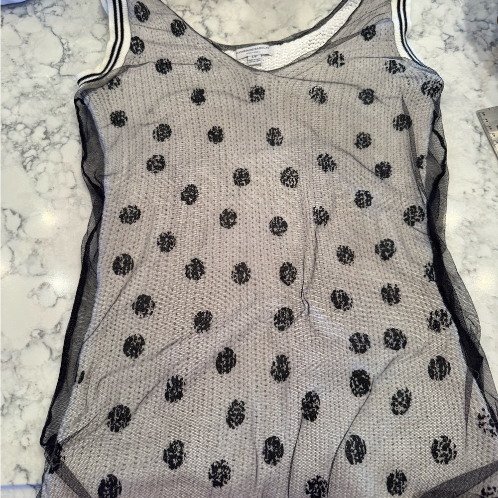 Katherine Barclay Black Mesh Overlay Top